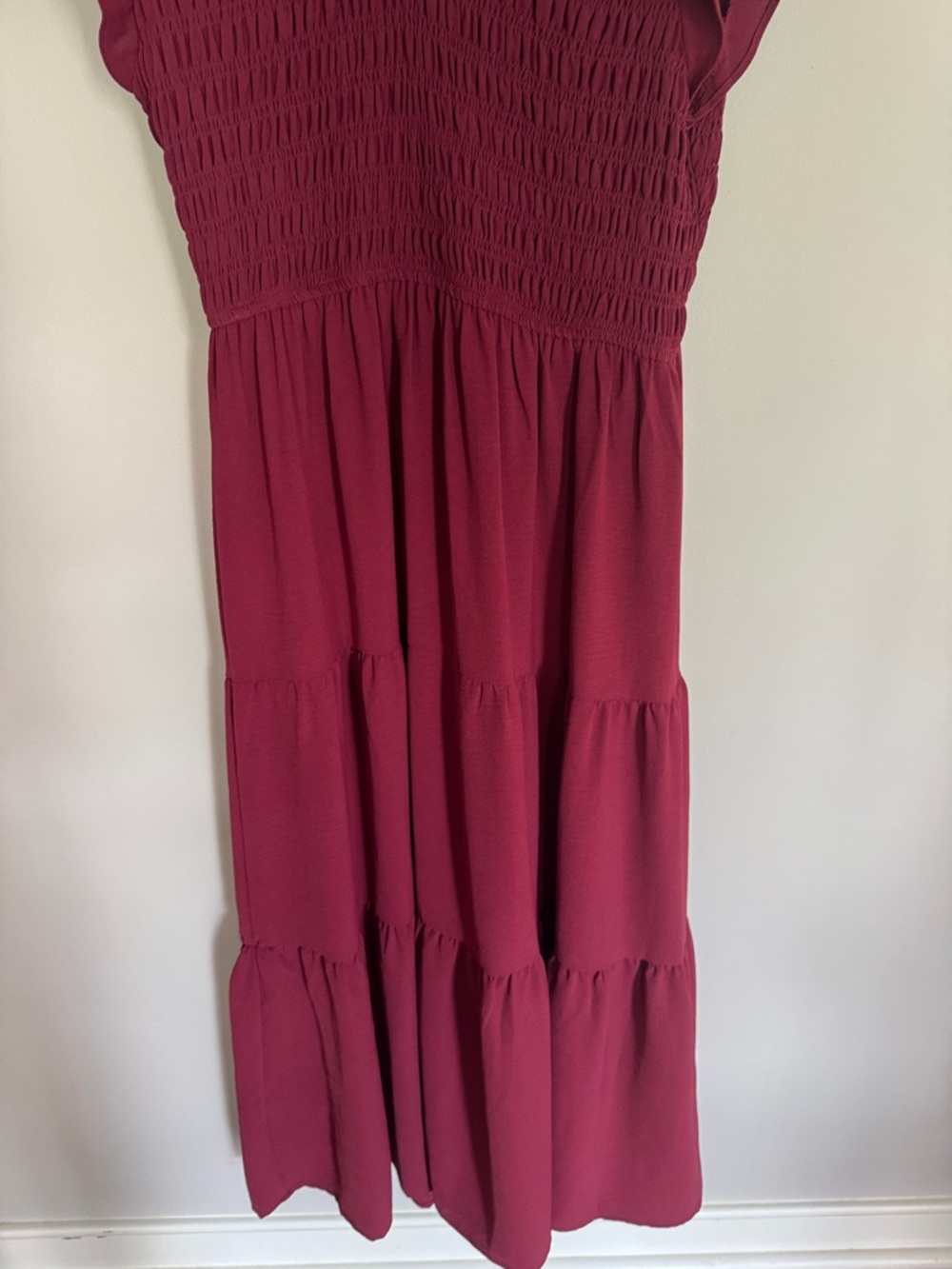 Blu Pepper Burgundy Smocked V-Neck Tiered Maxi Dress - Picture 3 of 8